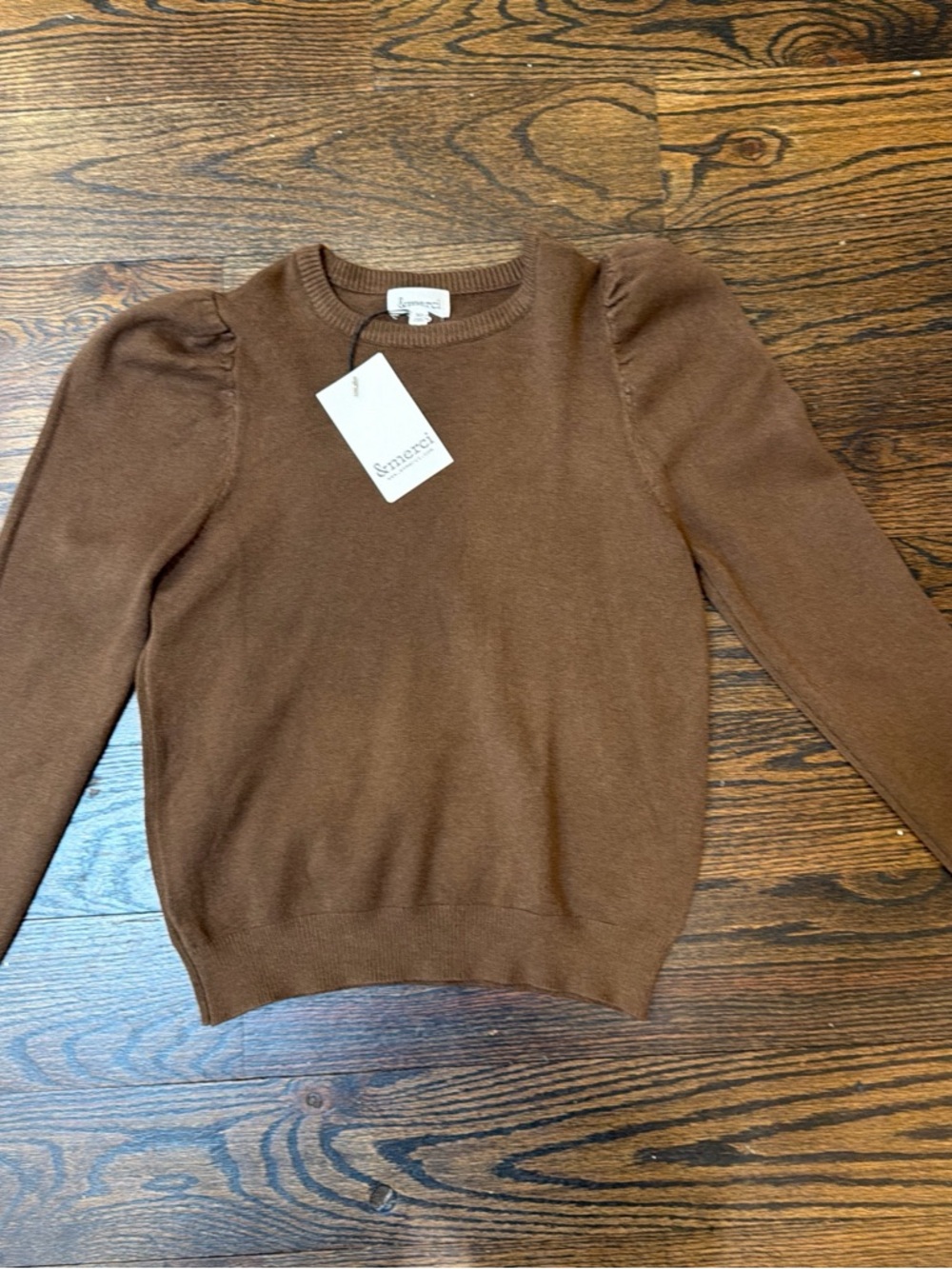 Women's Puff Sleeve Crewneck Sweater in Brown